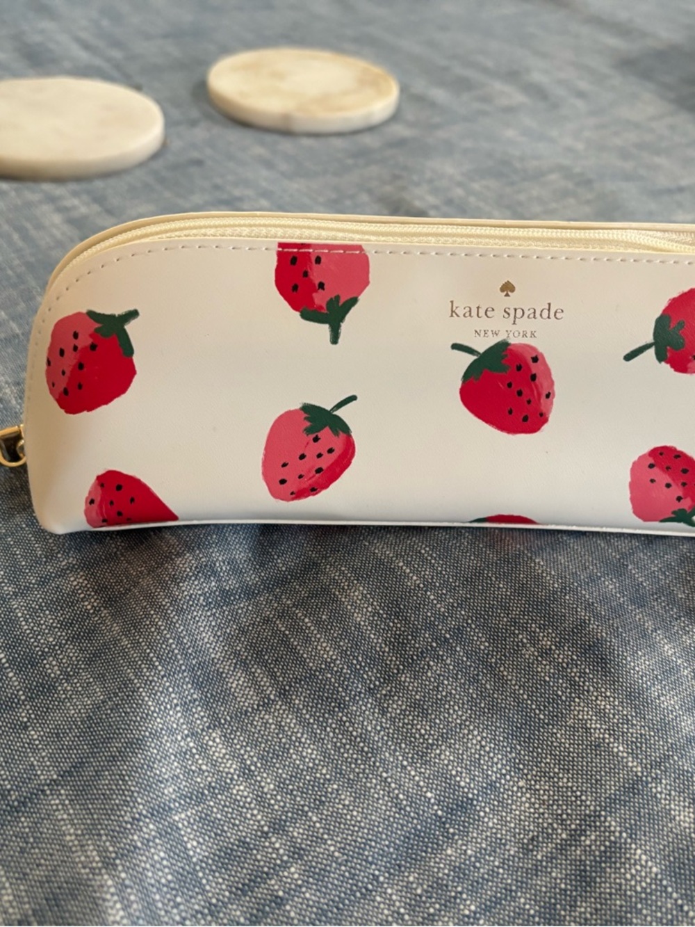 kate spade White Strawberry Print Pencil Case - Red & Green - Picture 2 of 2